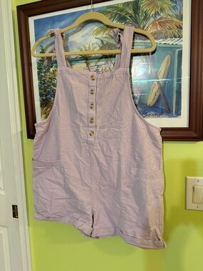 O’Neil Lilac Button-Front Tie-Strap Short Overalls